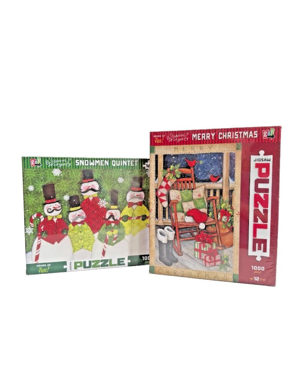 Lot of 2 Susan Winget 1000 Pc Christmas Puzzles Go Games Snowmen Quintet Merry